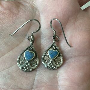 Ornate Sterling Silver & Lapis Inlay Earrings